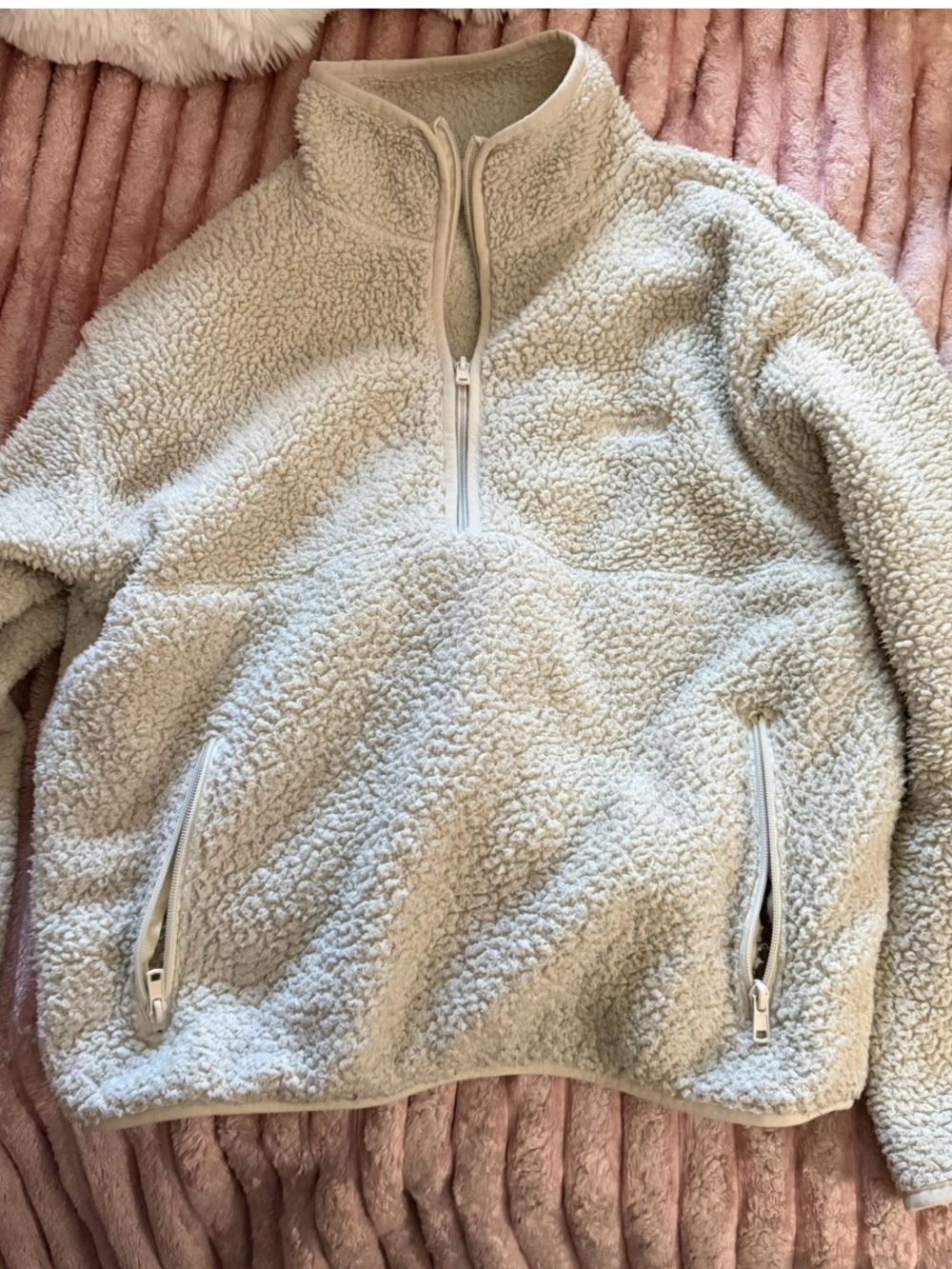 SKIMS Cozy Light Gray Sherpa Half Zip Fleece